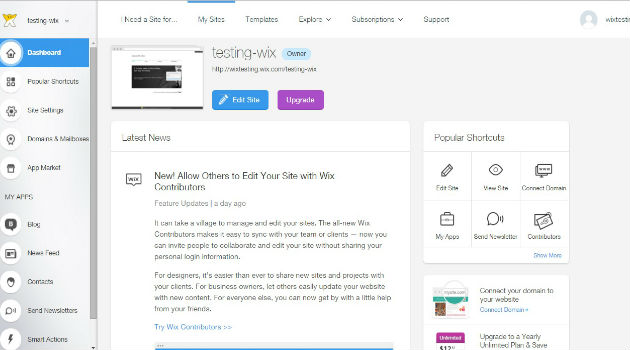 Image result for wix dashboard